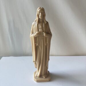 VTG Sacred Heart of Jesus Statue Figurine Celluloid Catholic Altar Christ MCM